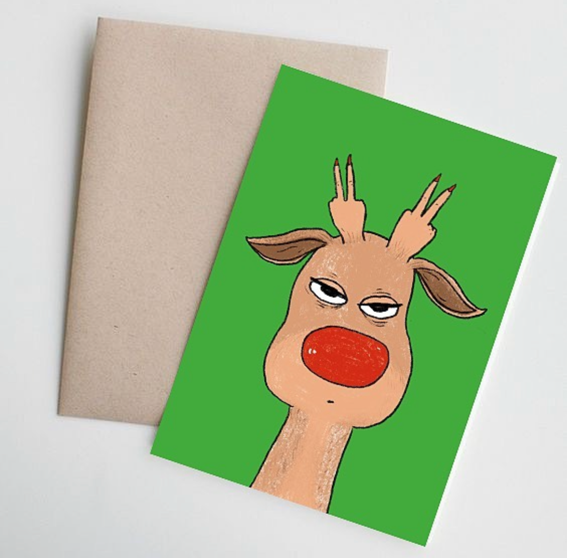 Rude reindeer Christmas greeting card