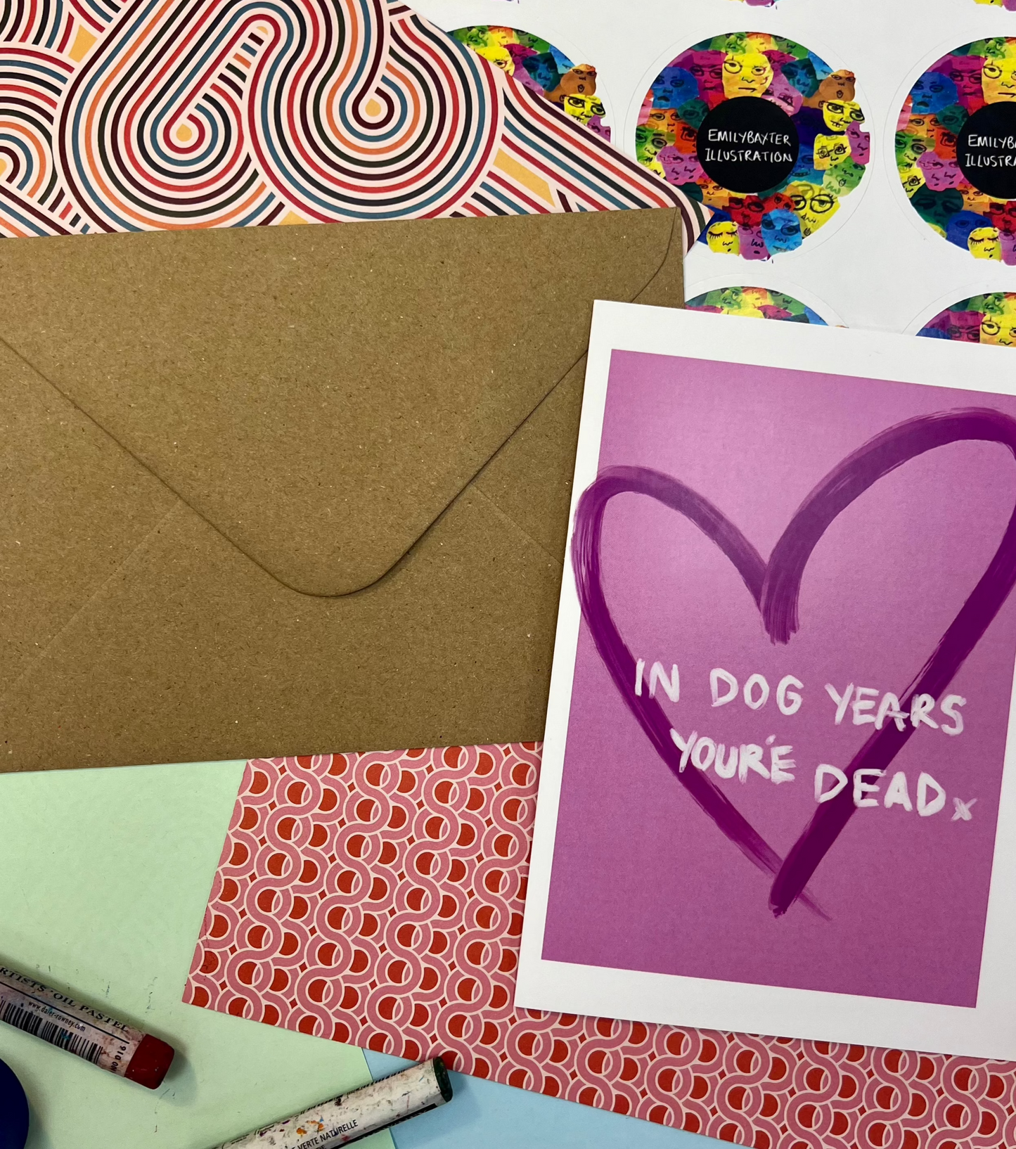 'In dog years you're dead' greetings card (pink)